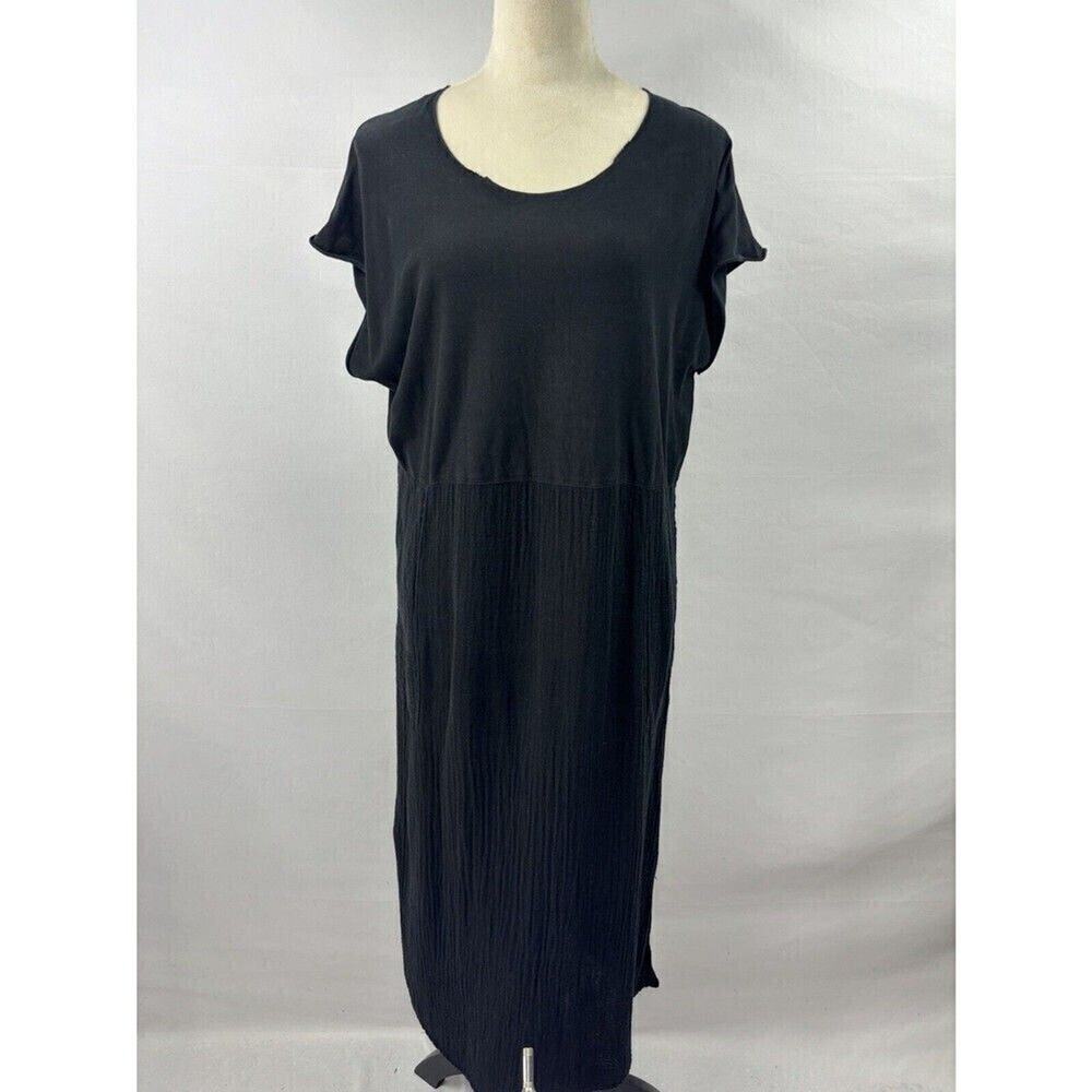 Raquel Allegra Gauze Dress Black 0 Small Midi Mixed Media Cotton Slow Fashion